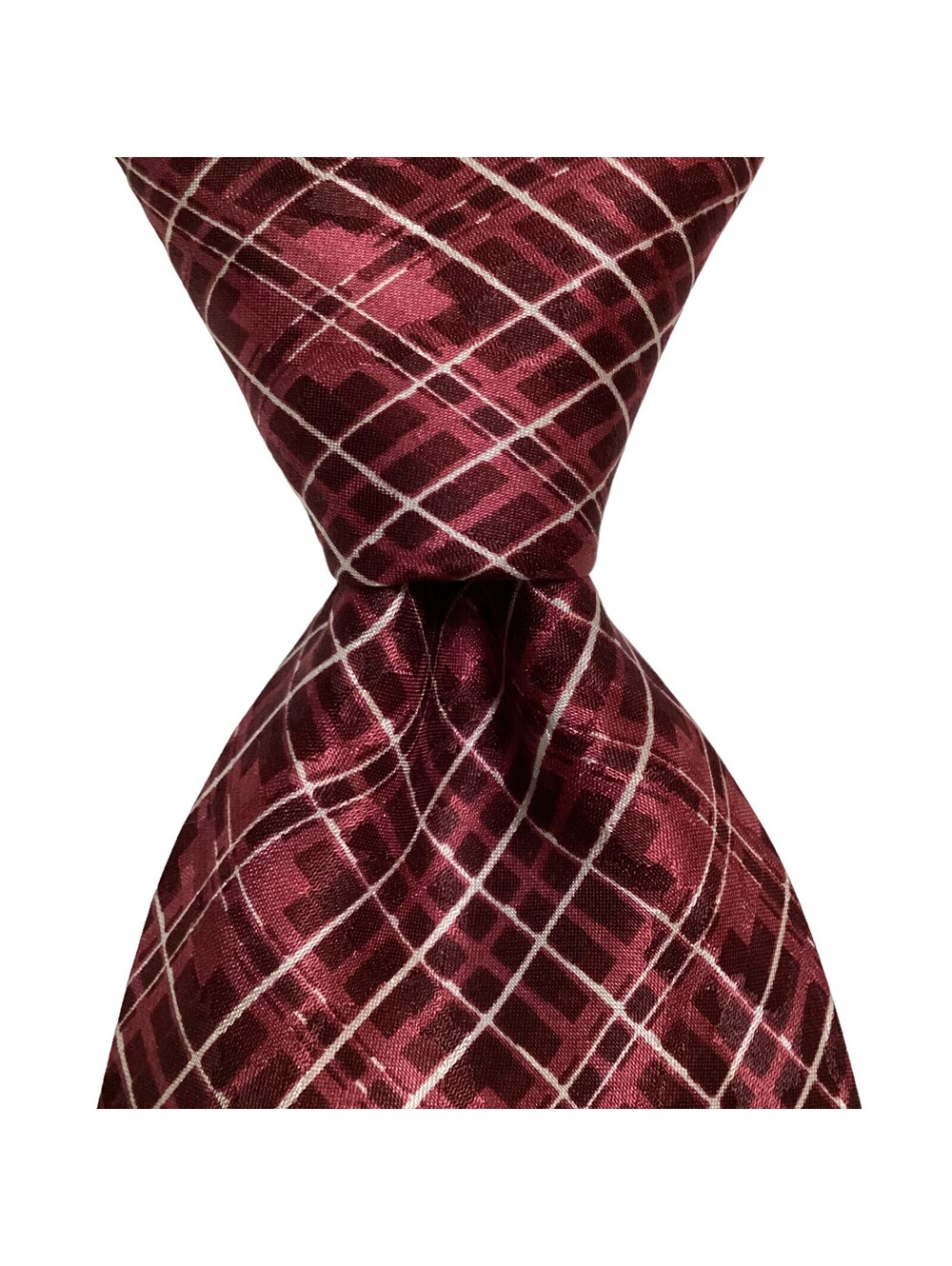Cade Fencra Men's 100% Silk Necktie ITALY Designer Geometric Burgundy EUC Rare